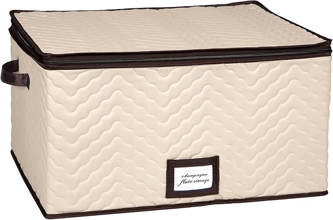 Wine Glass Storage Box with Dividers - Stemware Storage Case, Durable Quilted Microfiber Bin with Carry Handles, Protects Fine China - (2 Pack, Red Wine Glass)