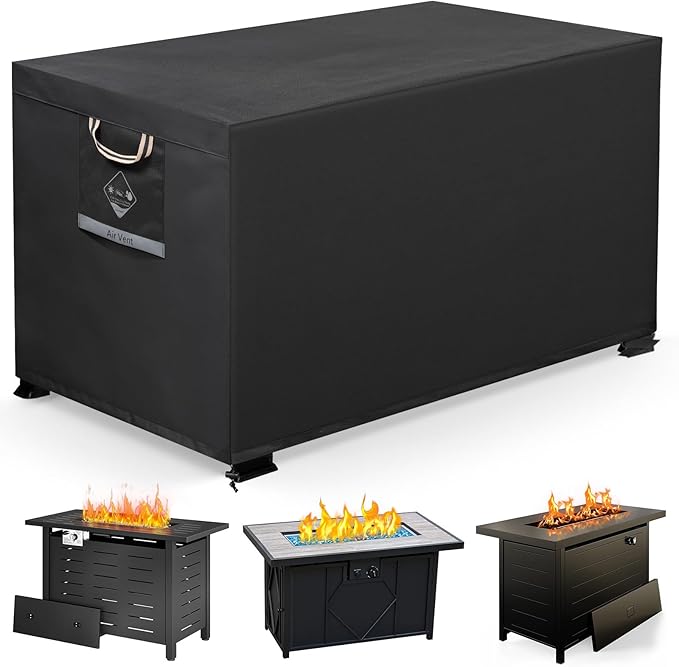 QH.HOME Fire Pit Cover Rectangular Super Waterproof 44" L x 28" W x 24" H, UPF 50+ Outdoor Fire Pit Table Cover 600D Strong Tear Resistant and Fading Resistant for Rectangular Fire Pit - Black
