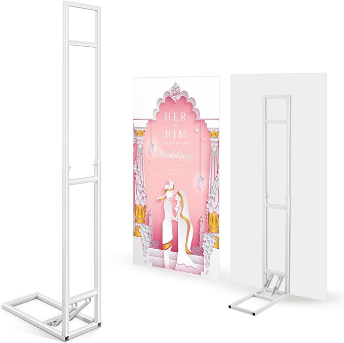 White Wedding Backdrop Stand Metal Balloon Arch Backdrop Stand with Foldable Base for Wedding Birthday Party Anniversary Decor, Adjustable Height(1-2m H) Installation Free(1 Pack)