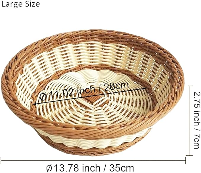 RT&BS Round Wicker Bread Basket, Christmas Food Baskets, Eco-Friendly Sturdy Stackable Fruit Basket for Kitchen, Store, Restaurant, Party (Bicolor, L)