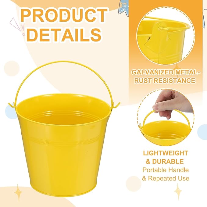 Small Metal Buckets, Mini Buckets with Handle Galvanized Colored Tin Pail Containers Basket Party Supplies - Fit for (Halloween - Classroom Crafts) 6" & 10Pcs & Yellow