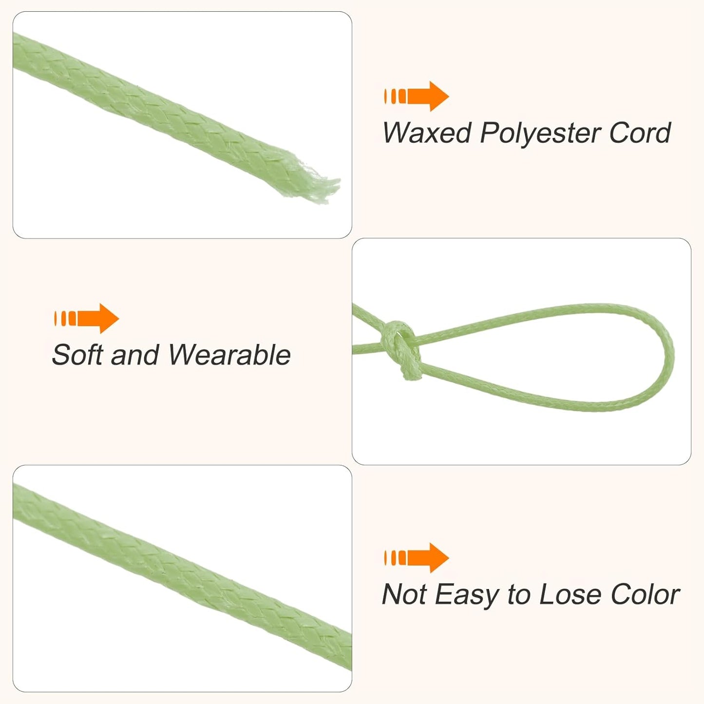 MECCANIXITY Waxed Cord 1mm Waxed Polyester Cord 175 Yard Wax String for Bracelet Making,Necklaces, Beading,Jewelry Making and DIY Crafts(Grass Green)