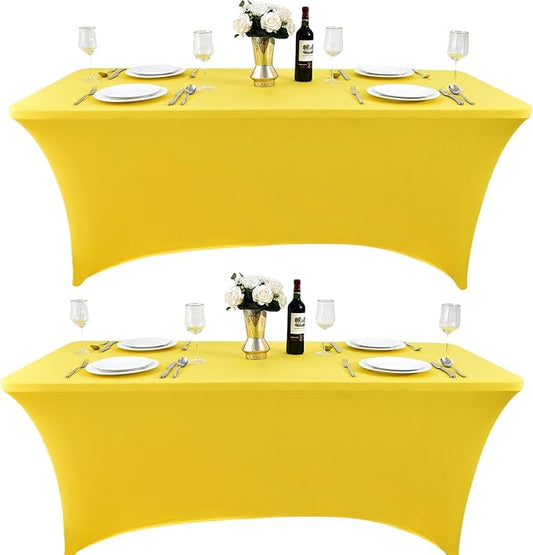 2-Pack 4ft Spandex Table Covers for Rectangular Folding Tables - Wrinkle Resistant Stretch Tight Table Cloths - Ultimate Fitted Table Protector for Parties, Banquet, and Wedding