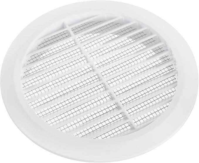 White 5" Inch Round Ventilation Grille with Insect mesh. (Duct 5Ø / Grille 6Ø) Ventilation Applications. Indoor and Outdoor Vent Cover. Available 3 Sizes / 4 Colors.