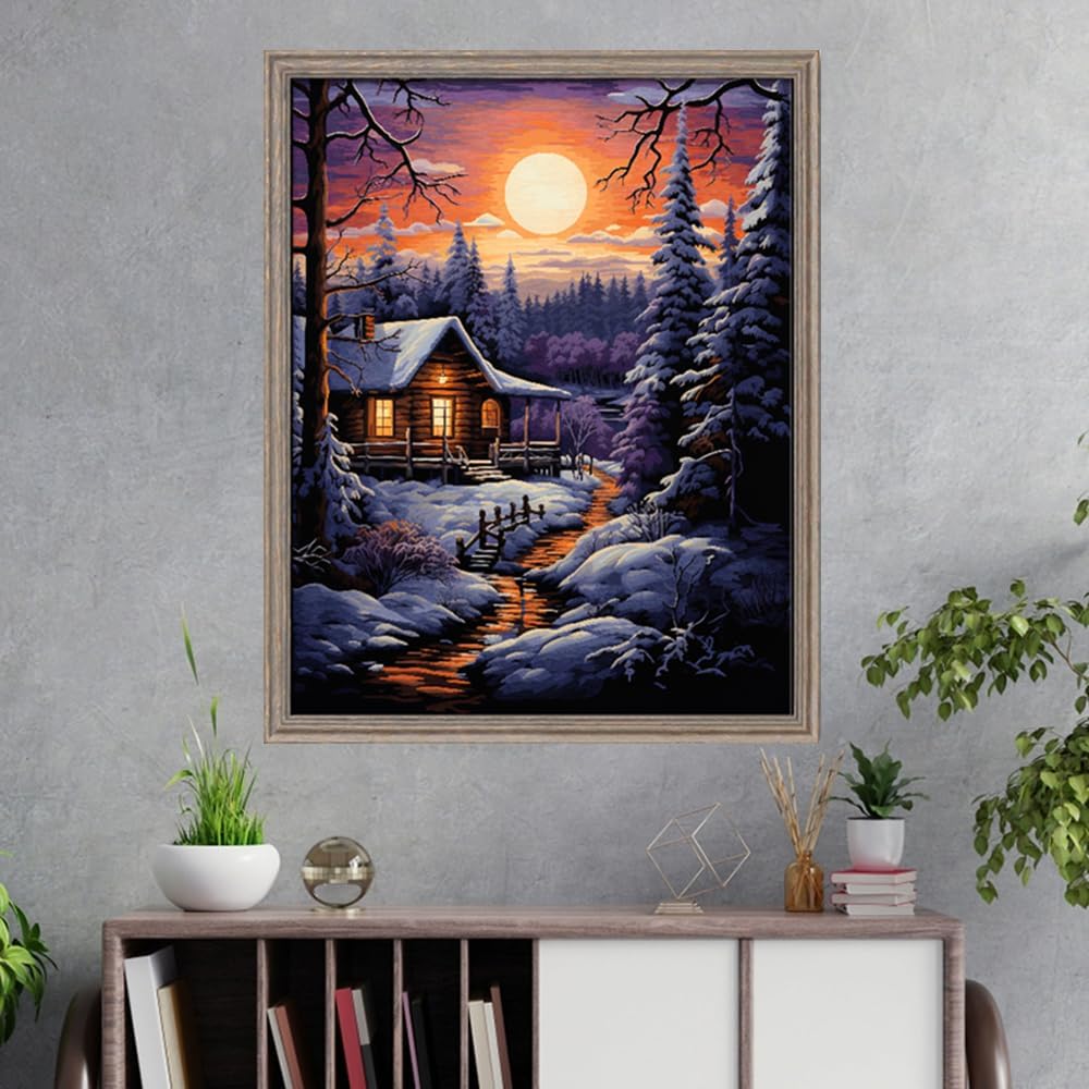 Leczany Cross Stitch Stamped Kit for Adults or Kids - Winter Dawn | DIY Embroidery Starter Patterns Craft Kit Needlepoint for Beginner | 11CT, 3 Strands | 13.4x17.3 inches