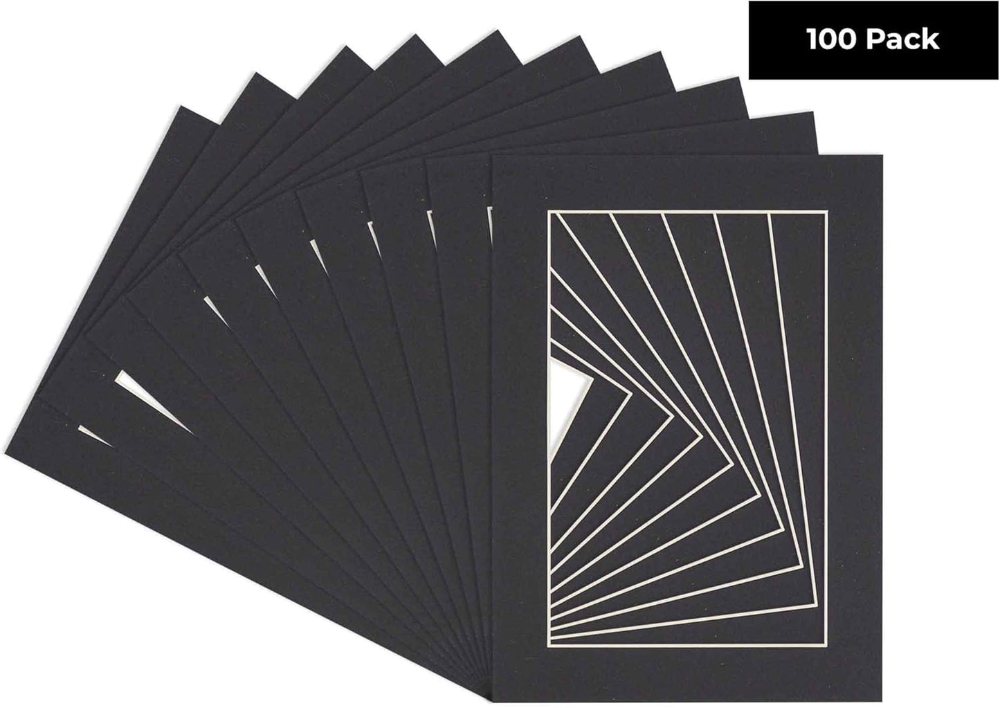 5x7 Mat for 8.5x11 Frame - Precut Mat Board Acid-Free Show Kit with Backing Board, and Clear Bags Black 5x7 Photo Matte Made to Fit a 8.5x11 Picture Frame Matboard for Framing, Pack of 100 Mats