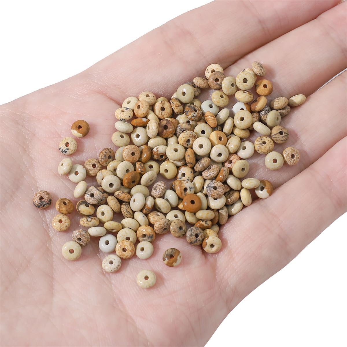 Natural Brown Picture Disk Stone Beads 4x2mm 160pcs Rondelle Loose Semi Gemstone Beads for Jewelry Making Design