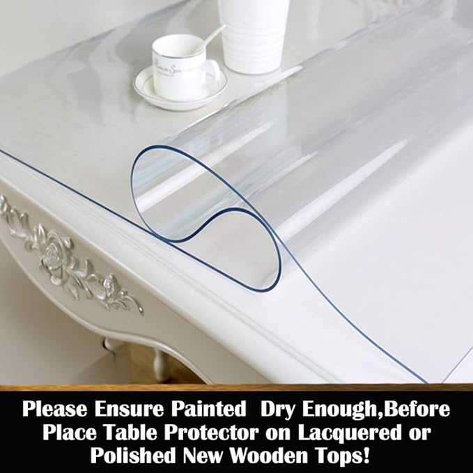 27.6*59.1 Inch 1.5 mm Thick Rectangle Clear PVC Table Protector Crystal Plastic Desk Top Protection for Dinner Table Coffee Table Office Writing Desk Kitchen Table Waterproof Heat Resistant Non-slip
