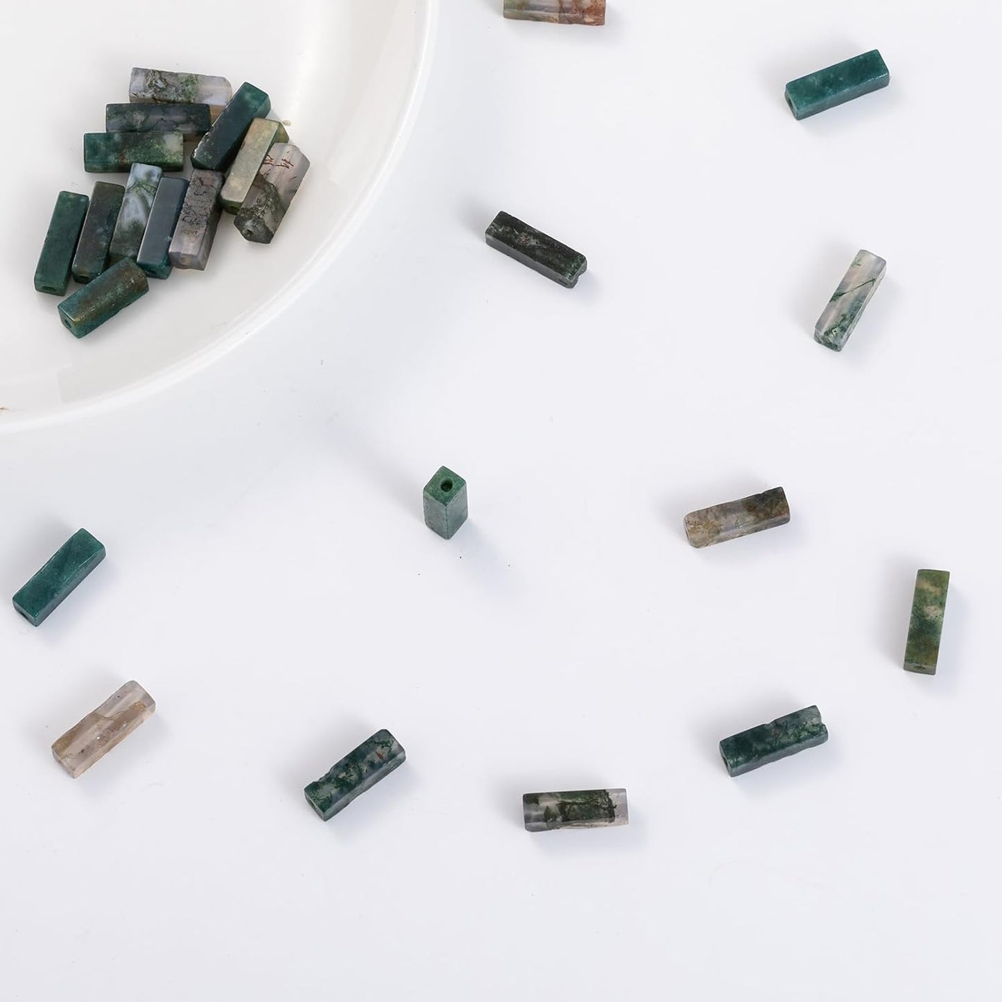 Natural Moss Agate Rectangle Tube Beads 4x13mm 38cm/str Loose Semi Gemstone Stone Beads for Making Bracelets Necklace Earrings