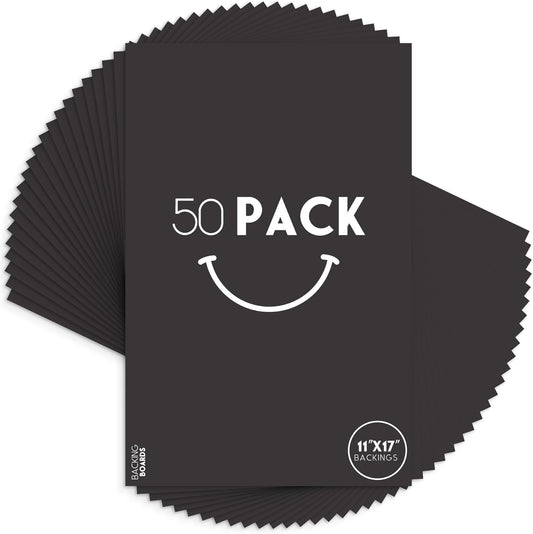 Golden State Art, 11x17 Uncut Photo Mat Matboard - Black Uncut Mats for DIY Projects, Presentation Boards, Art Crafts, Prints (50 Pack)