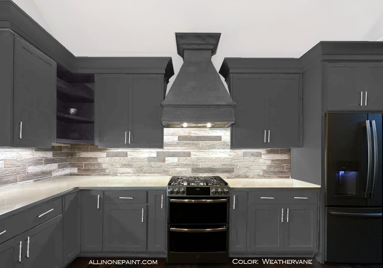 ALL-IN-ONE Paint, Durable cabinet and furniture paint. Built in primer and top coat, no sanding needed. Includes our 30 featured color card - Weathervane (charcoal), 8oz Sample