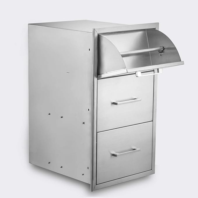 yuxiangBBQ 17" W x 30" H x 21" D Stainless Steel Outdoor Kitchen Drawers BBQ Drawers Double Access Drawer w/Paper Towel Holder Drawer Combo Flush Mount for Outdoor Kitchens Or BBQ Island