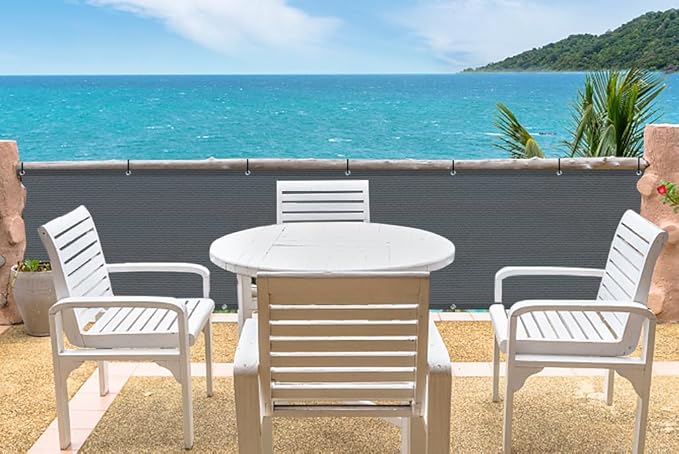 LOVE STORY 3'x12' Dark Grey Balcony Screen Privacy Fence Cover UV Protection (HDPE) Weather-Resistant 3 FT Height Shield for Deck, Patio, Backyard, Outdoor Pool, Porch, Railing