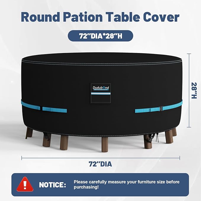 Outdoor Furniture Cover - 100% Waterproof, High Density Oxford, PU Silver Coating, UV Resistant, All-Weather Resistant Patio Table Cover for Round Patio Furniture Set - 72×28 Inch
