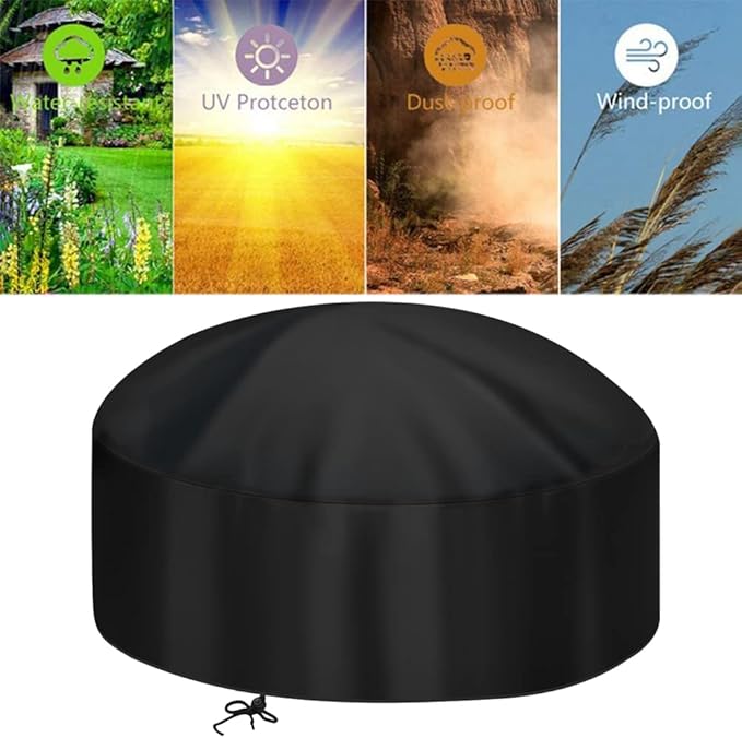 36-Inch Fire Pit Cover for 34-36 inch Round Fire Pit, Heavy Duty 300D Oxford Fabric Waterproof Dustproof Fire Bowl Cover All-Season Protection 36"Dia x 20"H