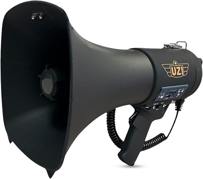 Uzi High Power Loud Big Bluetooth Megaphone 50W, Professional Bullhorn Megaphone Used by First Responders, Police & Agencies, Rechargeable Battery, PA System, Outdoor Activitie