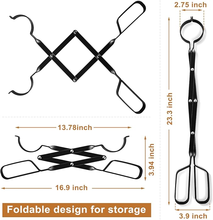 Cyrico Fire Poker and Fire Tongs Set, Heavy Duty 31 Inch Fireplace Poker with Blow Portable 23 Inch Log Grabber Firewood Tongs Fire Pit Tools Accessories for Camping Wood Stove Campfire Outdoor Indoor