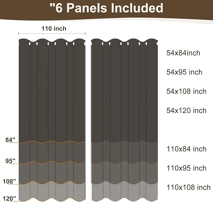HolidayIdeas Outdoor Patio Curtains Waterproof with Rod Pocket 6 Pcs 110x84 Inch-Weatherproof Balcony Outdoor Curtains for Apartments,Porch, Gazebo, Pergola, Sliding Glass Door, Cream