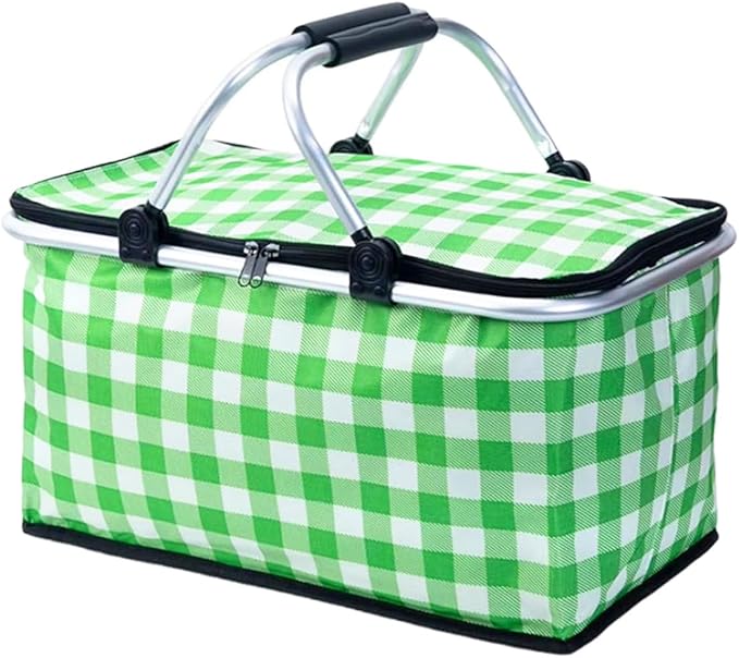 Insulated Picnic Basket Cooler Bag with Leak-Proof Liner, 26L Large Capacity for 12 Adults, Picnic Basket with Sturdy Handles for Outdoor Activities, Travel, Beach, Camping (Green)