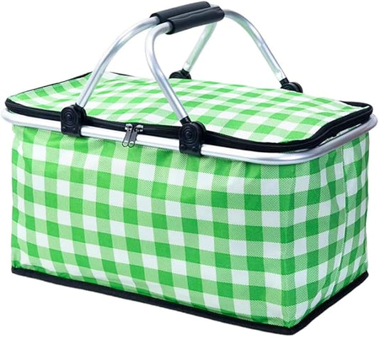 Insulated Picnic Basket Cooler Bag with Leak-Proof Liner, 26L Large Capacity for 12 Adults, Picnic Basket with Sturdy Handles for Outdoor Activities, Travel, Beach, Camping (Green)