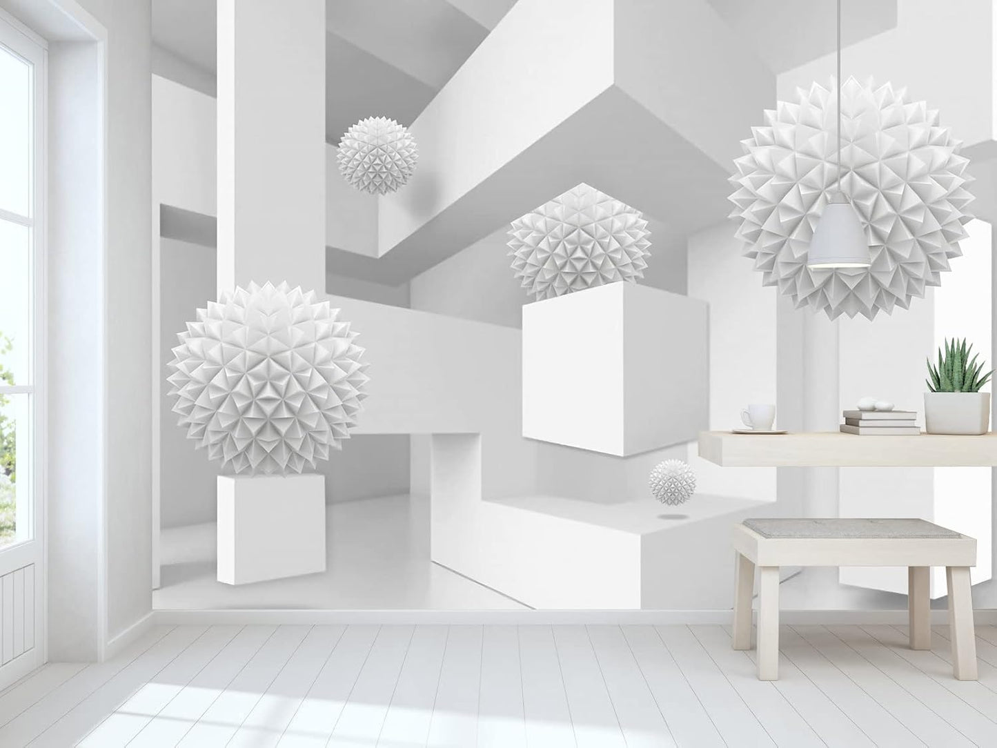 3D Wallpaper Abstract Tunnel Space Stereo Wall Mural Metal Ball Tapiz para Pared for Bedroom Living Room TV Background Wall Studio（Not Peel and Stick）