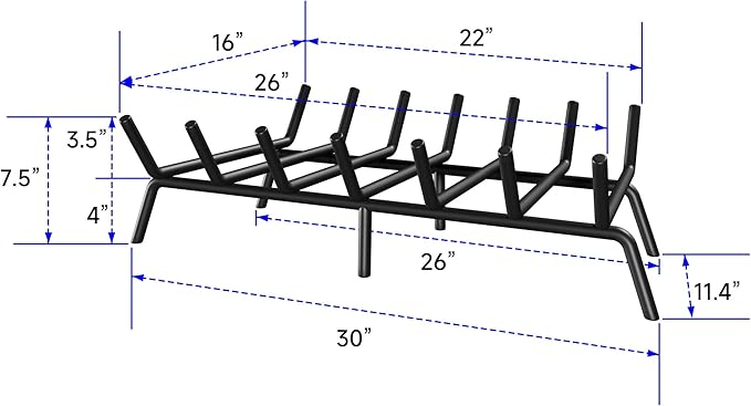 Fireplace Grate 30 Inch, Firewood Log Holder Rack, Heavy Duty Fire Wood Stove Grates for Indoor Outdoor Camping Chimney Hearth Burning Fireplace Accessories Tools