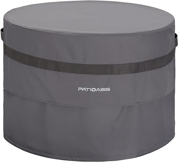 Grey Round Firepit Table Cover 32''Dia Waterproof Outoor Patio Gas Fire Bowl Cover 600D All Weather Resistant Fire Pit Covers Round