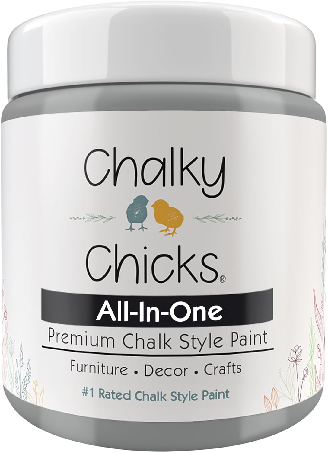 Chalky Chicks All-in-One Chalk Paint for Furniture or Cabinet - 4 Fl Oz - Matte Finish Mad Cloud (Light Gray) for Metal, Wood Furniture Paint - No Sanding All-in-One for Home Decor & Crafts, USA Made