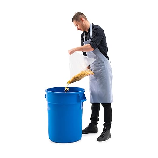PRO&Family Commercial Round Trash Can with Lid and Dolly Rolling Waste Container, Ingredient Bin, Heavy-Duty Plastic, Anti-Static, Kitchen, Office, Outdoor Use (Blue, 32 Gallon)
