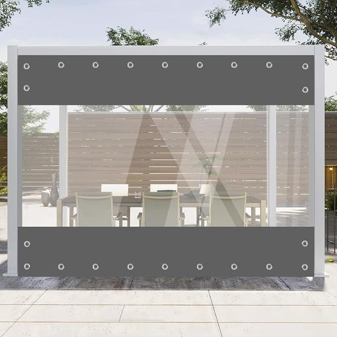 Clear Vinyl Curtains for Patio Enclosure, 23oz Heavy Duty Waterproof Anti-UV and Tear-Resistant Tarpaulin with Grommets, Weatherproof Panels for Porch, Pergola, Gazebo, Balcony, Outdoor