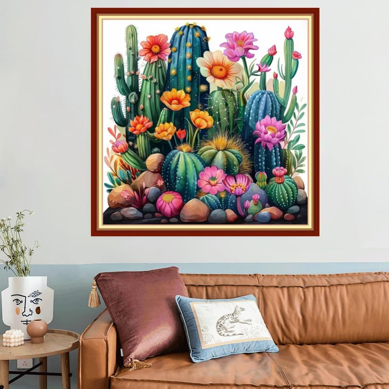 Joyhoor Stamped Cross Stitch Kits for Beginners, Needlepoint Kits for Adults, 11CT Counted Embroidery Kits-Succulent Plants 18x18 inchs