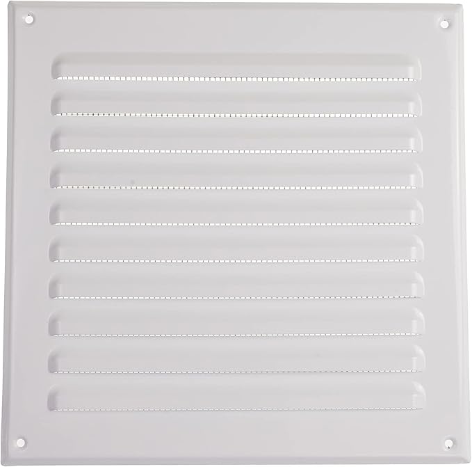 Vent Systems - 8 x 8 Inch (Inner) White Metal Square Soffit Air Vent Grille Cover, Register Vent Deflector Louver Built-in Mesh HVAC for Bathroom Home Office Kitchen 10" x 10" (Outer)