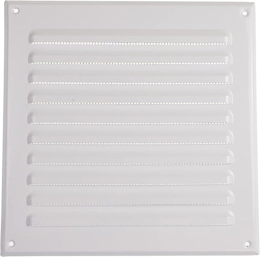 Vent Systems - 8 x 8 Inch (Inner) White Metal Square Soffit Air Vent Grille Cover, Register Vent Deflector Louver Built-in Mesh HVAC for Bathroom Home Office Kitchen 10" x 10" (Outer)
