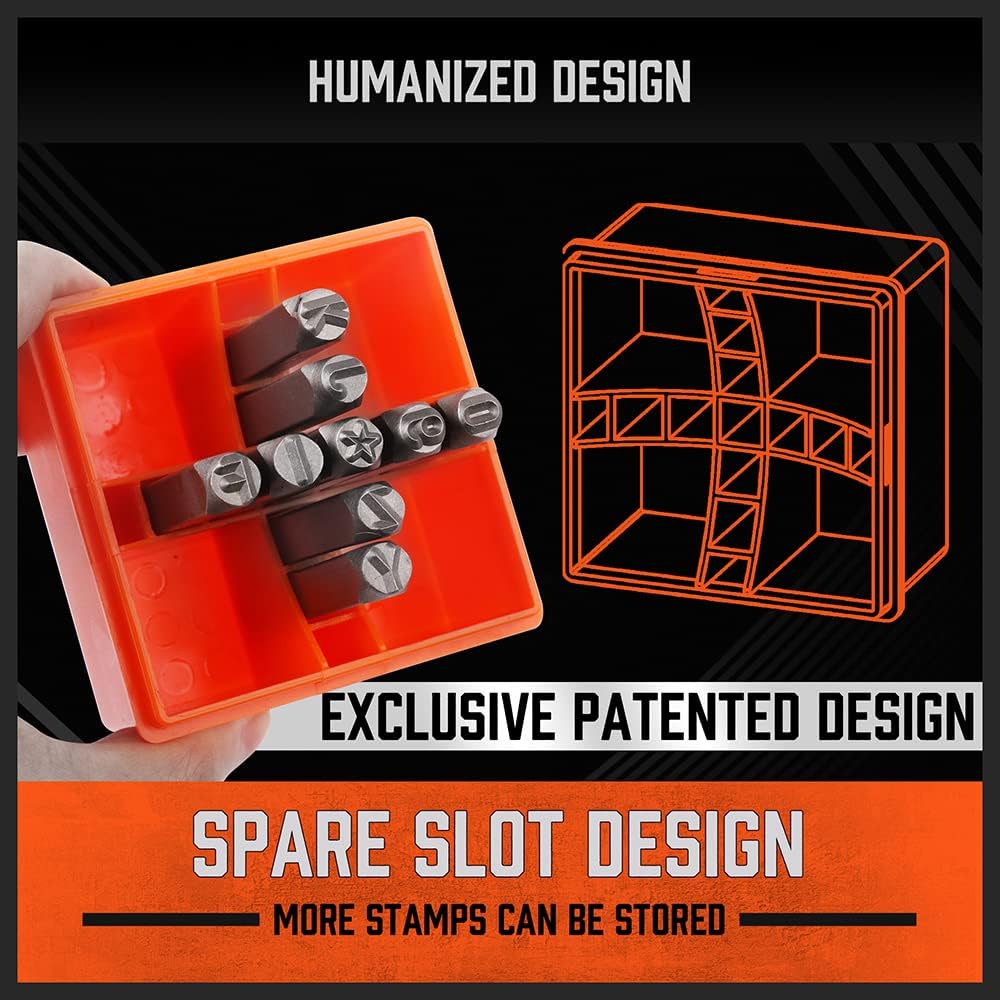 HORUSDY 37-Piece Number and Letter Stamp Set 1/4 (6mm) (A-Z & 0-9 + Stars) Punch Perfect for Imprinting Metal Stamping kit, Plastic, Wood, Leather