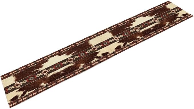 Cowhide Table Runner, Brown Cow Western Exotic Aztec Wild Animals Skin Table Runner for Kitchen Farmhouse Dining Home Outdoor Party 13x90in