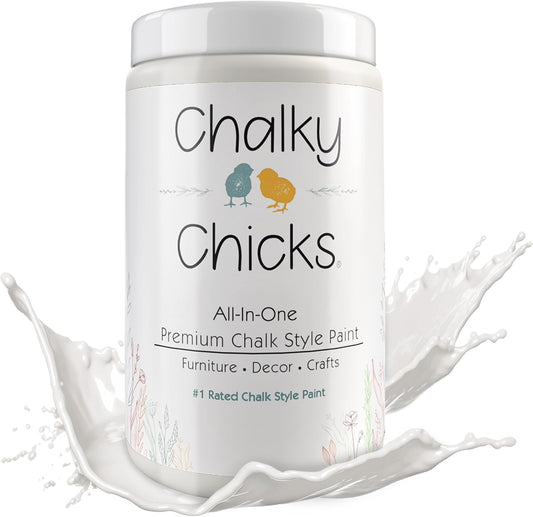 Chalky Chicks All-in-One Chalk Paint for Furniture or Cabinet - 32 Fl Oz - Matte Finish Aged Burlap White for Metal, Wood Furniture Paint - No Sanding All-in-One for Home Decor & Crafts, USA Made