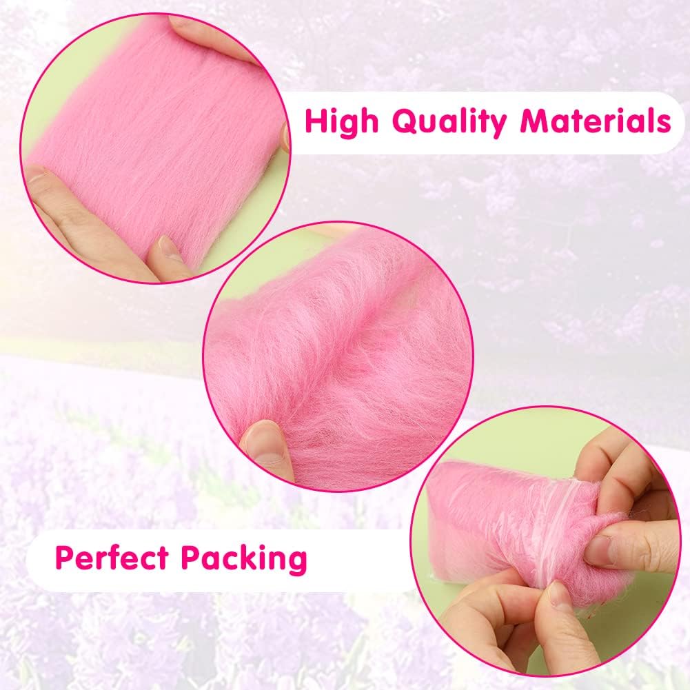 Wonvoc Needle Felting Wool 80 g, 8 Colors Nature Wool Roving, Felting Wool Bulk, Wool Roving for Needle Felting, for DIY Craft Materials and Felting Wool Craftsmen, 10g/Color, Purple