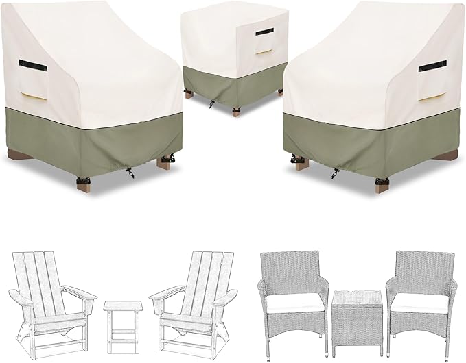 3 Pieces Adirondack Chair Sets Cover,600D Heavy Duty Waterproof Outdoor Chair Covers,Includes 2 Outdoor Adirondack Chairs Covers and 1 Patio Side Table Cover,Patio Furniture Covers 3 Piece Set,Beige