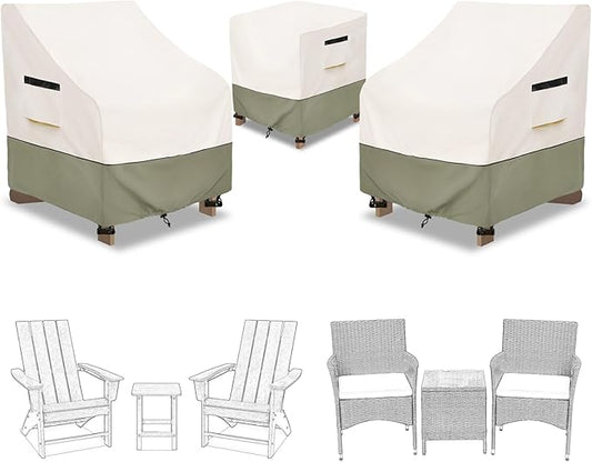 3 Pieces Adirondack Chair Sets Cover,600D Heavy Duty Waterproof Outdoor Chair Covers,Includes 2 Outdoor Adirondack Chairs Covers and 1 Patio Side Table Cover,Patio Furniture Covers 3 Piece Set,Beige