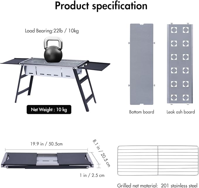 Outdoor Foldable Portable Barbecue Grills Stainless Steel Charcoal BBQ Tool Kits Outdoor Cooking Camping Hiking Picnics Tailgating Backpacking