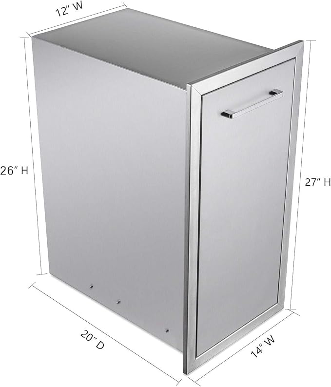 TIANAI 14" Single Pull-Out Trash Drawer Stainless Steel Outdoor Kitchen Trash Drawer Storage for One 10 Gallon Commercial Wastebasket