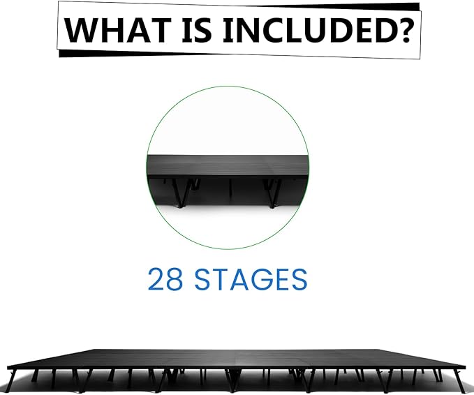 20'x28' MyStage 28 Portable Stage -Performance Floor Versatile Platform Modular System Stage - DJ, Drum, Camera Stage Riser -Compact & Stable, Easy to Carry, Assemble & Transport