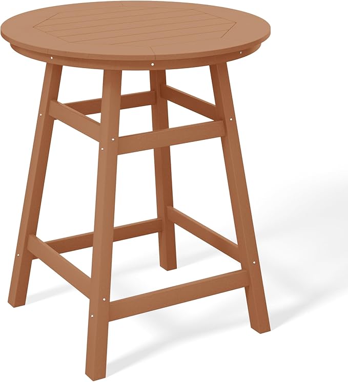 Costaelm Patio Bistro Table, 37" Counter Height Round Patio Cocktail Bar Table with Umbrella Hole, Outdoor Bistro Dining Pub Table for Front Porch Deck Backyard Garden, Teak