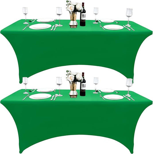2-Pack 4ft Spandex Table Covers for Rectangular Folding Tables - Wrinkle Resistant Stretch Tight Table Cloths - Ultimate Fitted Table Protector for Parties, Banquet, and Wedding