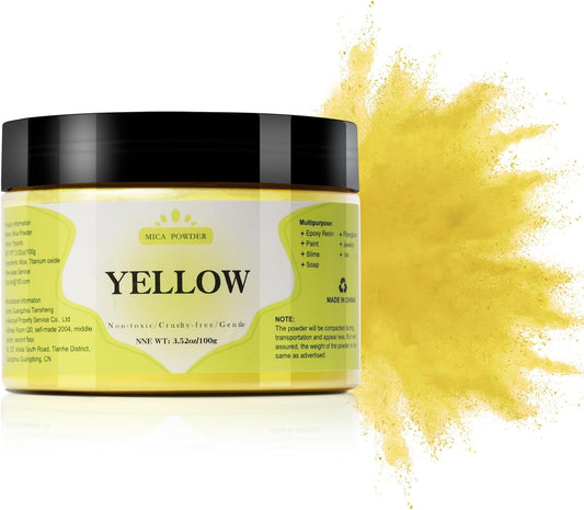 Mica Powder - 100g Mica Powder for Epoxy Resin - Metallic Color Pigment for Resin, Soap, Bath Bombs, Eye Shadow, Nails, DIY Crafting Projects etc. (Yellow)