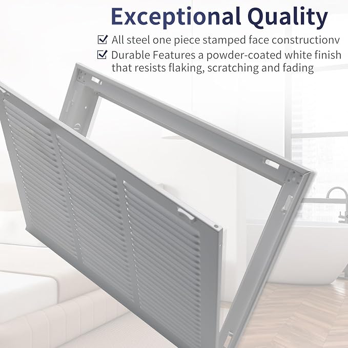 18"W x 12"H [Duct Opening Size] Steel Return Air Filter Grille - Removable Face/Door for 1 inch Filters -HVAC Vent Cover Grill - White [Outer Dimensions: 20 5/8"W X 14 5/8"H]