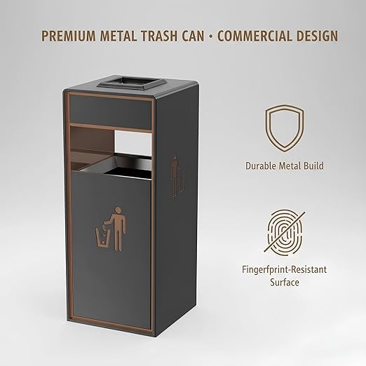 Stainless Steel Commercial Trash Can,Heavy Duty Brushed Finish Garbage Bin, Fingerprint-Resistant Large Indoor Outdoor Trash Can for Office, Hotel Lobby, Conference Hall, 13"x13"x30"