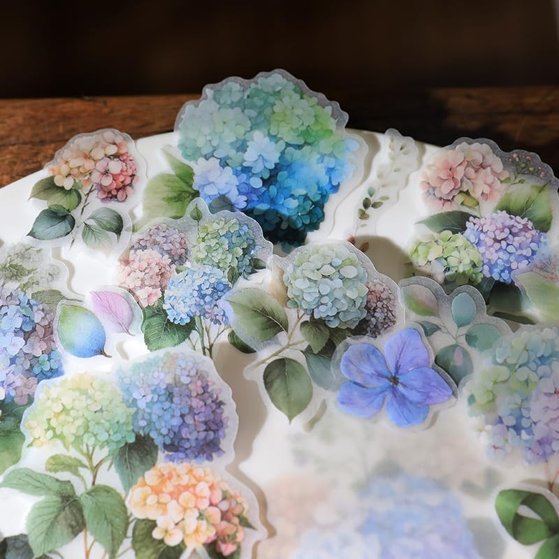 Vintage Vellum Stickers Floral Plants Elements Scrapbooking Supplies Flowers Botanic Natural Translucent Paper Self-Adhesive Junk-Journal Items (Hydrangea Macrophylla)