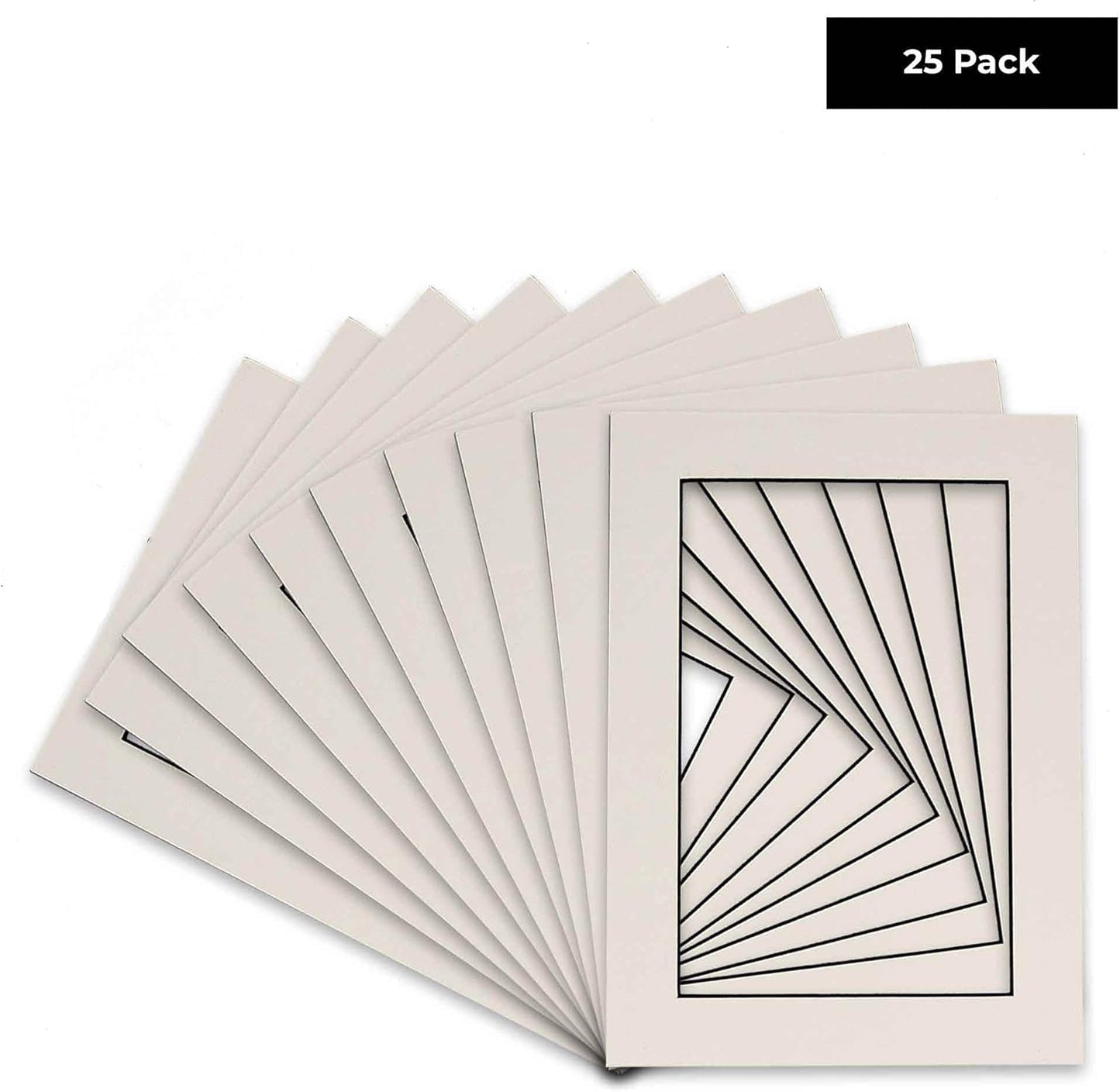 Pack of 25 Acid Free 11x14 Mats Bevel Cut for 8.5x11 Photos - White with Black Core Precut Matboards For Pictures, Photos, Framing - 4-ply Thickness