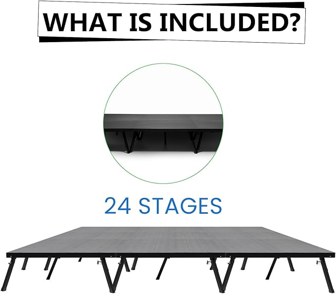 16'x24' MyStage 24 Portable Stage -Performance Floor Versatile Platform Modular System Stage - DJ, Drum, Camera Stage Riser -Compact & Stable, Easy to Carry, Assemble & Transport
